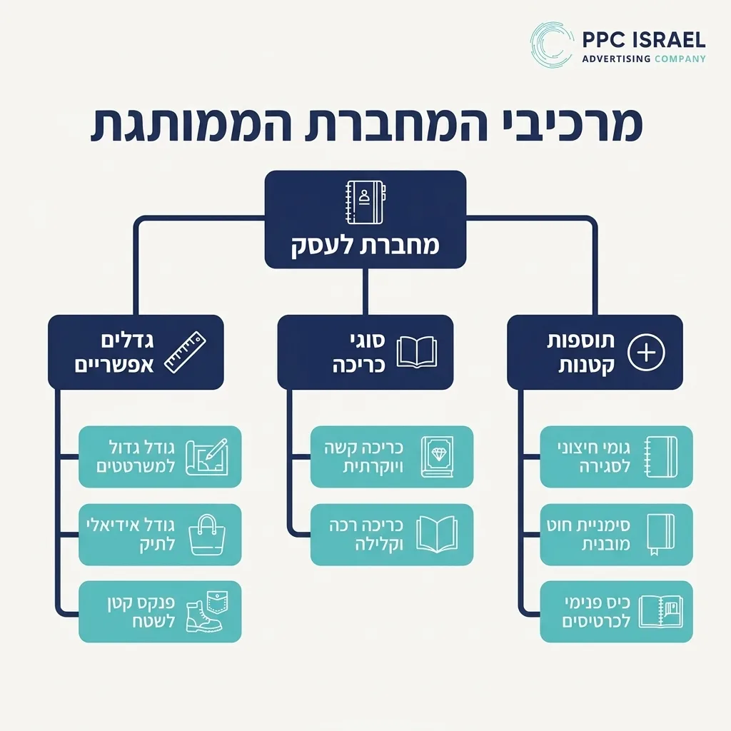 אינפוגרפיקה — מרכיבי המחברת הממותגת: מחברת לעסק