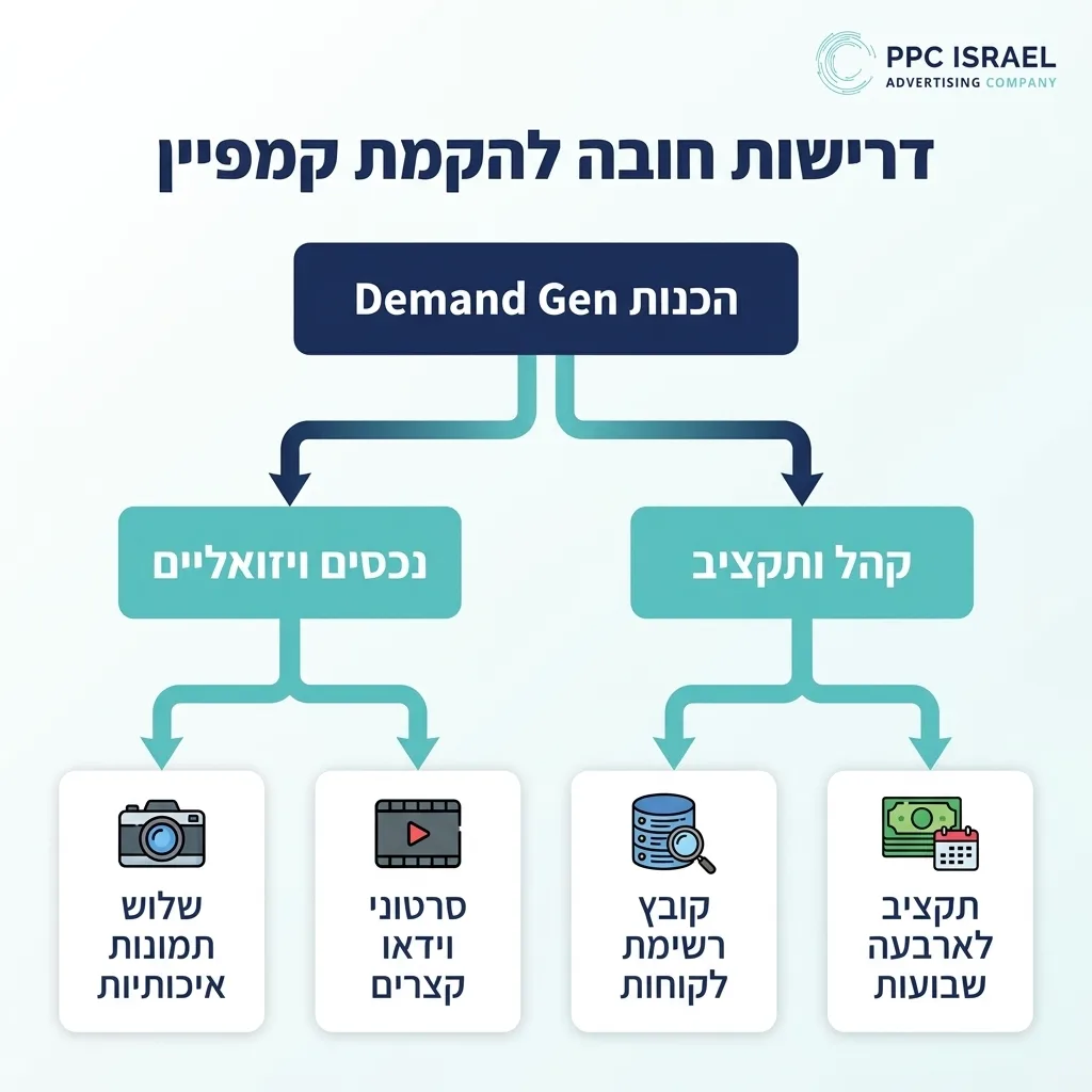 אינפוגרפיקה — דרישות חובה להקמת קמפיין: הכנות Demand Gen